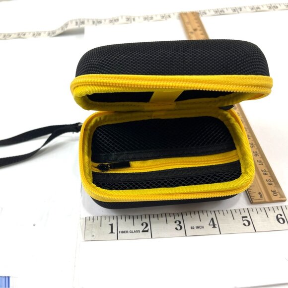 Black & Yellow Hard Shell Carrying Case With Zipper Wrist Strap & Mesh Pockets - Picture 2 of 4